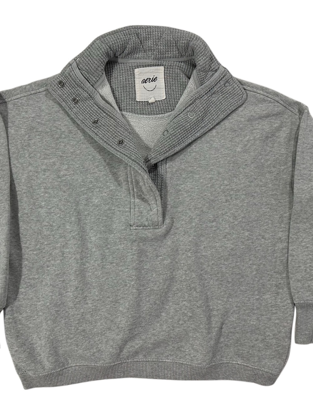 Aerie Gray Oversized Snap Neck Pullover Sweatshirt XXS - Picture 7 of 9